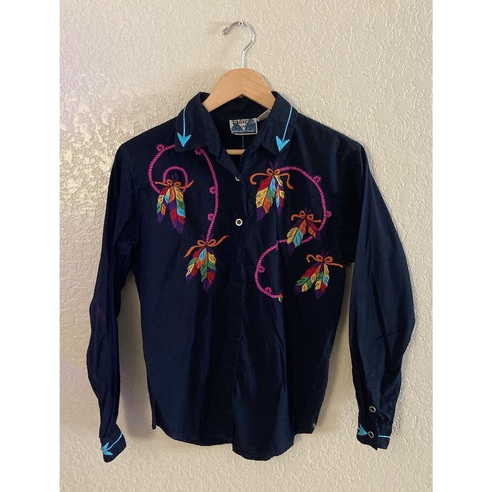 Blue Canyon Western Wear Long Sleeve Shirt Feathers Arrow Cowboy Cowgirl Medium